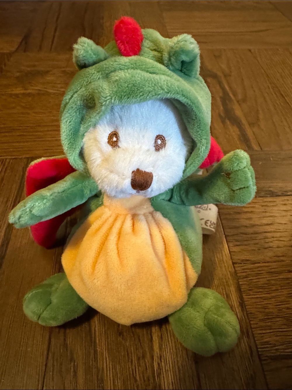Bukowski Cute Bear Plush in Green Dragon Costume with Yellow Belly